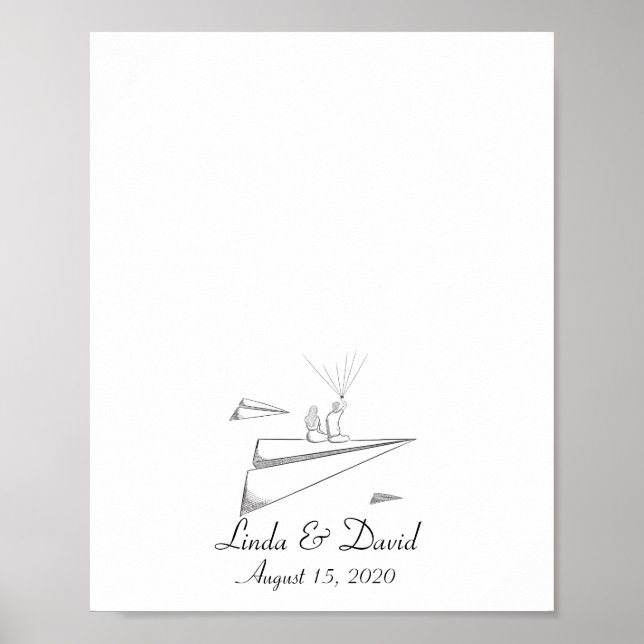 Affiche Couple assis sur un avion en papier Empreinte digi (Devant)