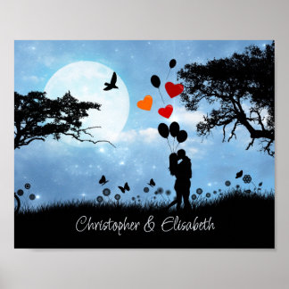 Affiche Couple Baiser Romantique Lune Personnalisée