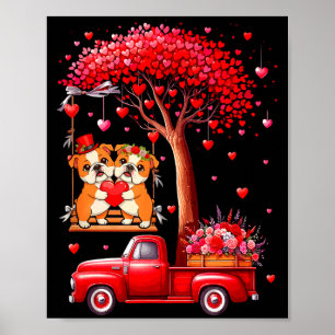 Affiche Couple Bouledogues Saint-Valentin Cœurs Arbre Cami