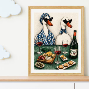 Affiche Couple de canards élégants Art du vin et du from