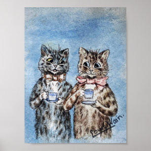 Affiche Couple de chats buvant du thé, Louis Wain