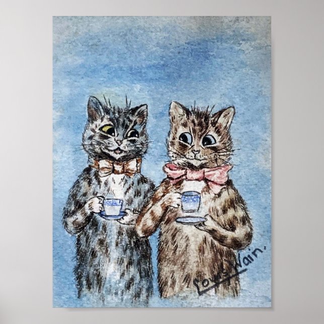 Affiche Couple de chats buvant du thé, Louis Wain (Devant)