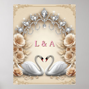 Affiche Couple de cygnes de mariage Scène d'amour sous une