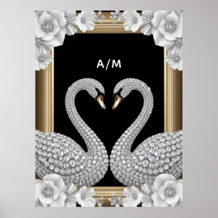 Affiche Couple de cygnes en cristal Symbole d'amour éterne