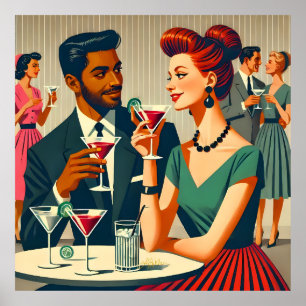 Affiche Couple de fête cocktail de milieu de siècle - Prem