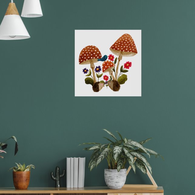 Affiche Couple de hérissons mignons et champignons (Salon 1)