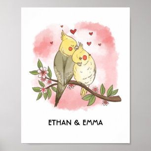 Affiche Couple de jolis oiseaux Saint-Valentin personnalis
