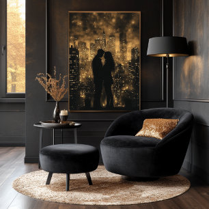 Affiche Couple de la skyline de la ville romantique en mon