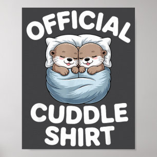 Affiche Couple de loutres mignonnes câlin douillet