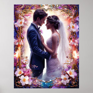 Affiche Couple de mariage romantique dans un cadre élégant