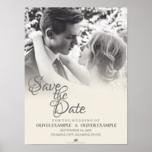 Affiche Couple de mariés s'embrassant en monochrome