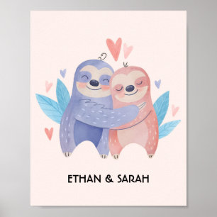 Affiche Couple de paresseux mignon personnalisé pour la Sa