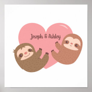 Affiche Couple de paresseux mignon se serrant dans un cœur