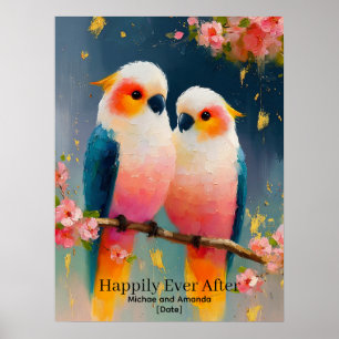 Affiche Couple de perroquets personnalisé "Heureux pour to