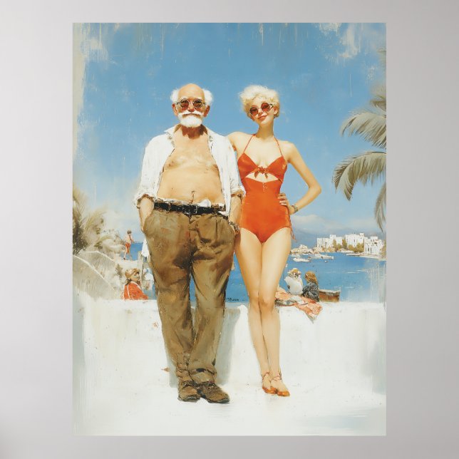 Affiche Couple de plage vintage été contraste (Devant)