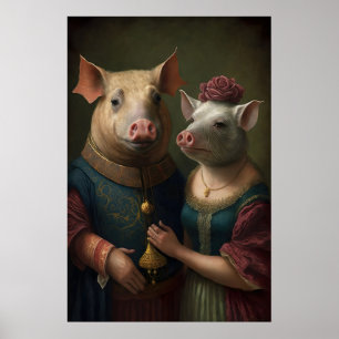 Affiche Couple de porcs aristocratiques Peinture de la Ren