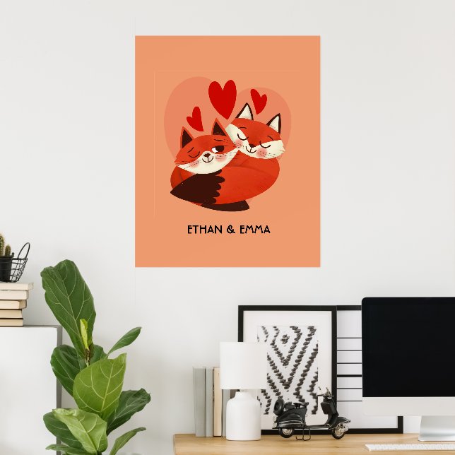 Affiche Couple de renards mignons Saint-Valentin personnal (Bureau à domicile)