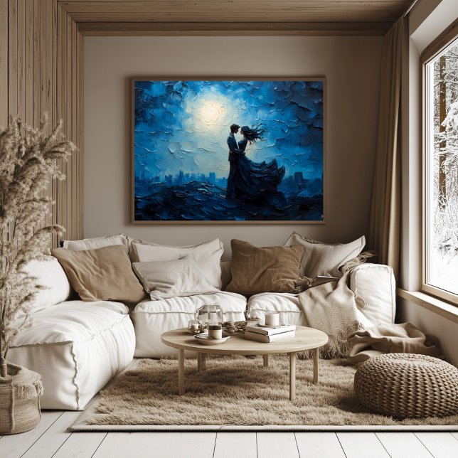Affiche Couple de romance au clair de lune embrassant un s (Créateur téléchargé)