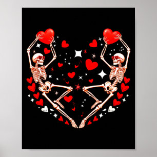 Affiche Couple de squelettes célibataires dansant des cœur