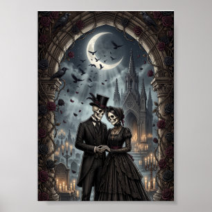 Affiche Couple de squelettes gothiques Romance sombre Rose