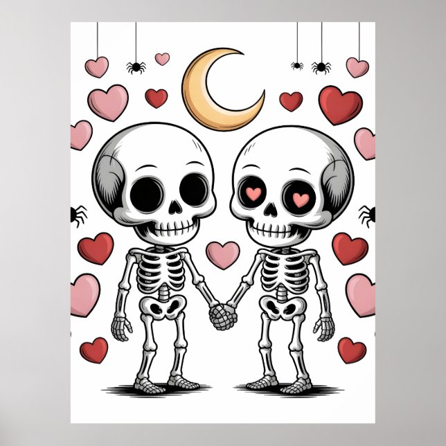 Affiche Couple de squelettes mignons : Graphique d'amour e (Devant)
