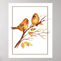 Couple d'oiseaux d'aquarelle mou sur l'art de la b