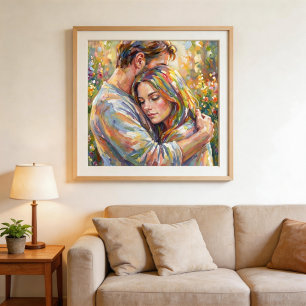 Affiche Couple Étreinte de Style Impressionniste