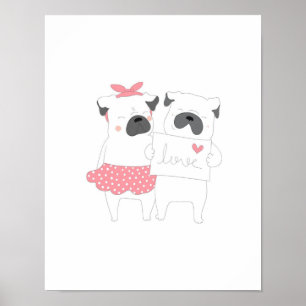 Affiche Couple Français Amour Bulldog AMOUREUX DES CHIEN