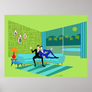 Affiche Couple gai romantique rétro