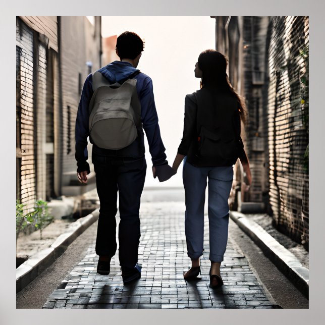 Affiche Couple généré par l'IA se tenant la main  (Devant)