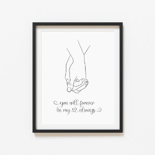 Affiche Couple Holding Hands Line Art
