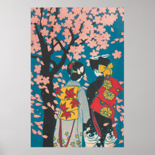 Affiche Couple Lesbien Japonais Profitant De Sakura