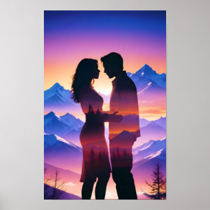 Affiche Couple Love Romantique coucher de soleil Silhouett