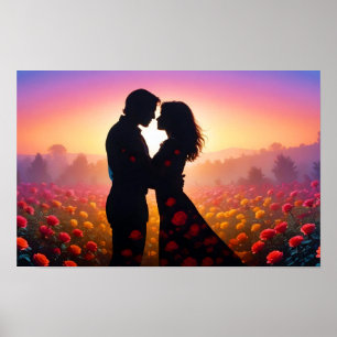 Affiche Couple Love Romantique Sunset Mariage Silhouette