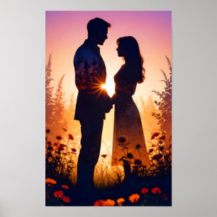 Affiche Couple Love Romantique Sunset Mariage Silhouette
