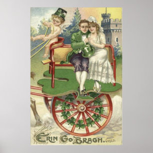 Affiche Couple marié trèfle Cheval Carrosse Chérubin
