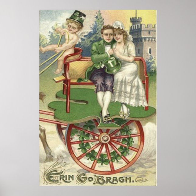 Affiche Couple marié trèfle Cheval Carrosse Chérubin (Devant)