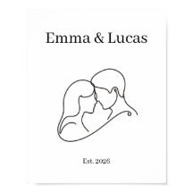 Couple Minimaliste Ligne Art Noms Personnalisés