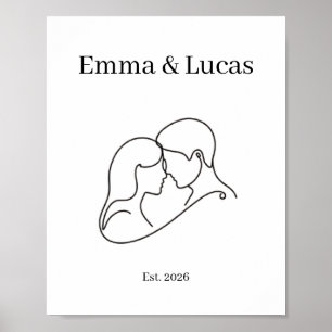 Affiche Couple Minimaliste Ligne Art Noms Personnalisés