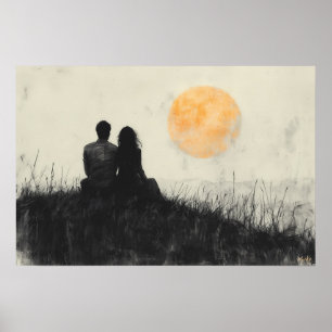 Affiche Couple regardant le coucher de soleil dans l'art n