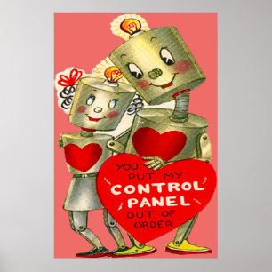 Affiche Couple Robot Couple Coeur Clair Valentine