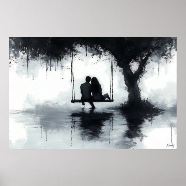 Affiche Couple romantique au balançoire sous l'arbre (Devant)