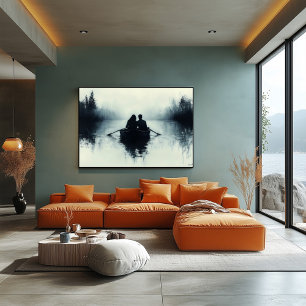 Affiche Couple romantique en barque sur un lac brumeux Min