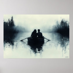 Affiche Couple romantique faisant de la barque dans un lac