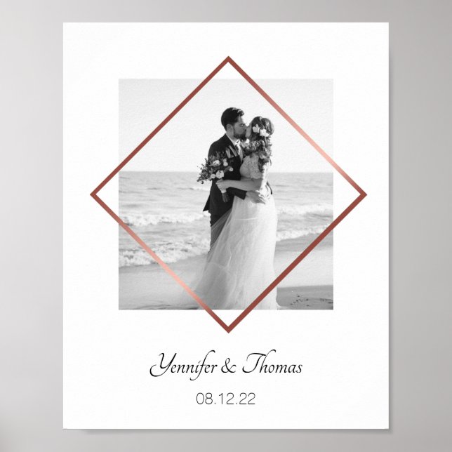 Affiche couple romantique photo rose or cadre minimaliste (Devant)