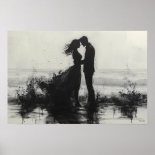 Affiche Couple romantique s'embrassant dans les éclaboussu