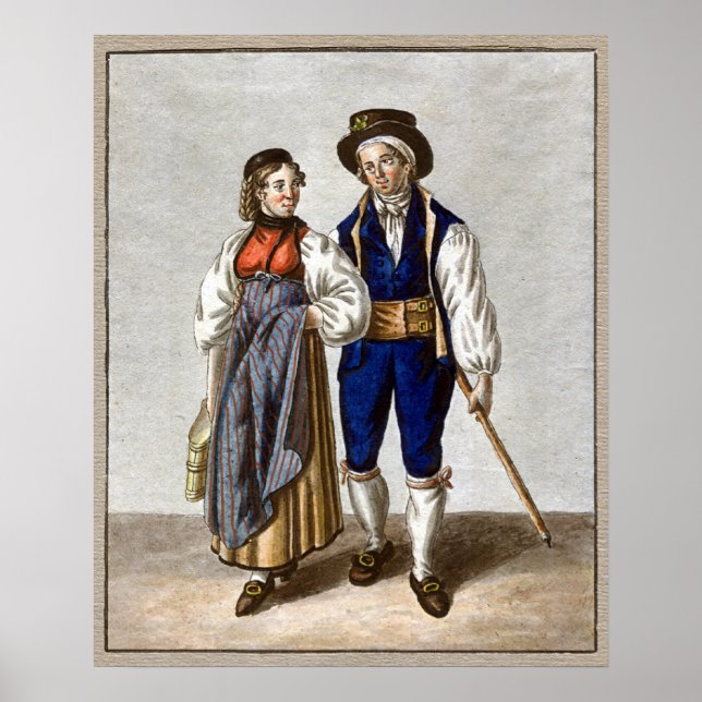 Affiche Couple suisse traditionnel d'Oberhasli, Berne (Devant)