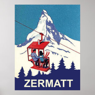 Affiche Couple sur un remonte-pente à Zermatt, voyage vint
