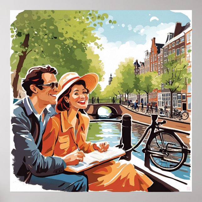 Affiche Couple sur une croisière sur le canal d'Amsterdam  (Devant)