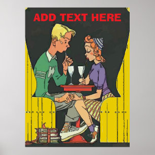 Affiche Couple vintage avec soda